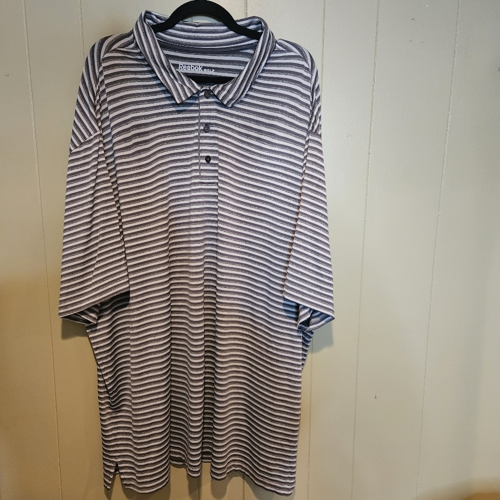 Reebok Golf Polo Shirt, Mens, Size 4XL, Gray & White Striped, Summer, Golf